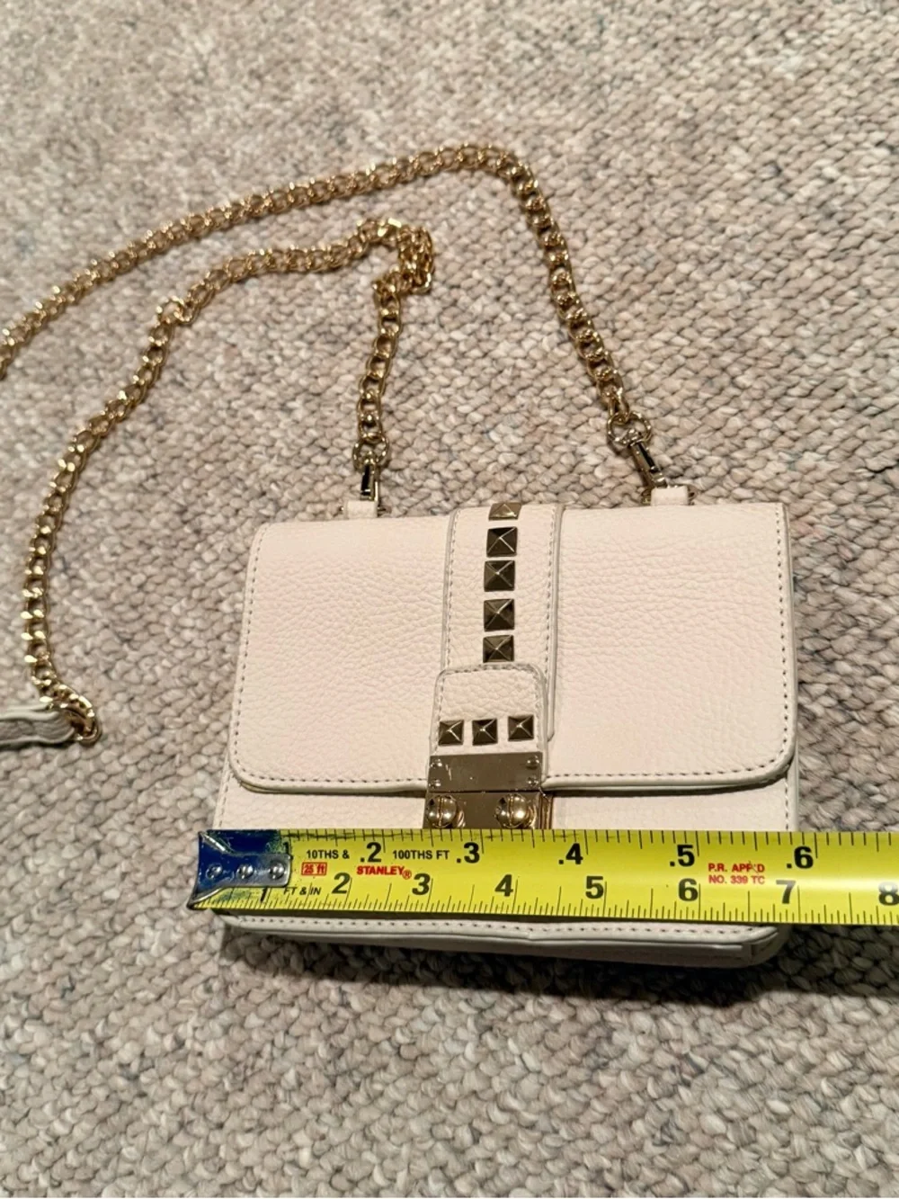BCBG Paris Genuine leather Ivory Gold Studded Chain Mini Crossbody Bag
